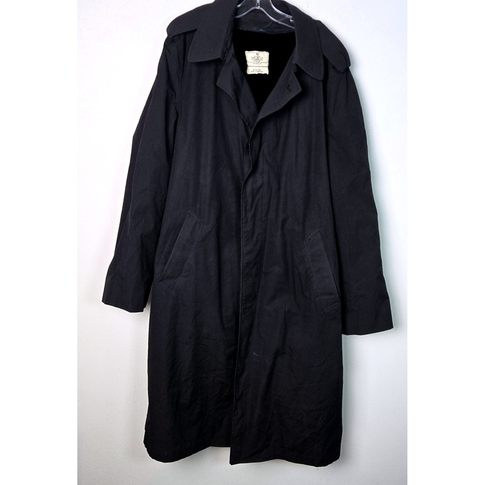 Vintage‎ Military Raincoat Men's Black 46L Removable Liner Major Coat Co.
